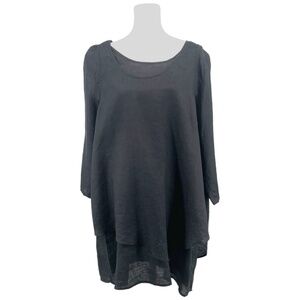 Vivid Linen Double Layered Lagenlook Tunic, Black, 100% Linen, Size L